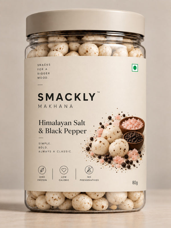 Smackly Makhana Himalayan Salt and Black Pepper 80g jar